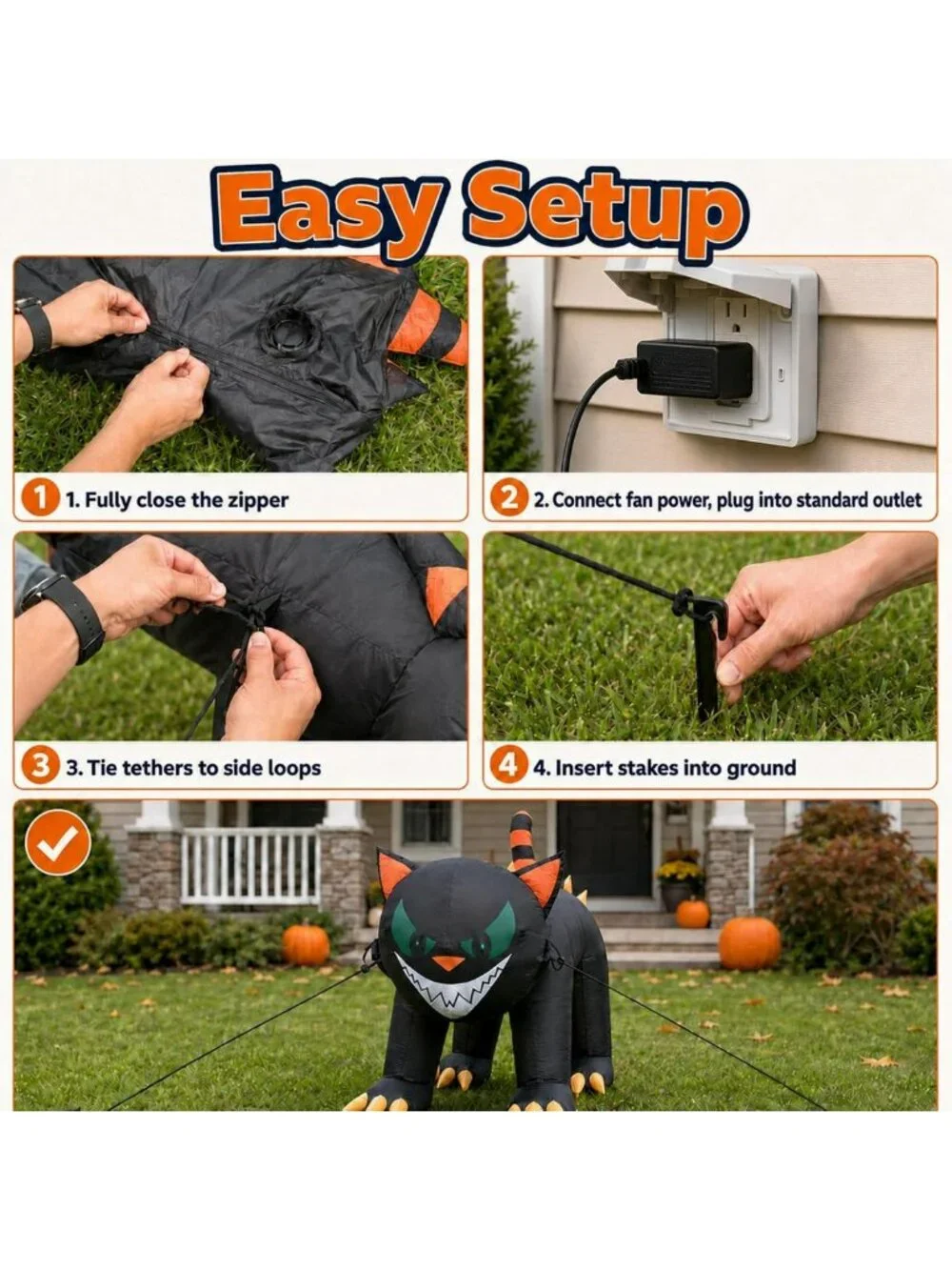 7FT Halloween Inflatable Black Cat Yard Decor with Moving Head & LED Lights